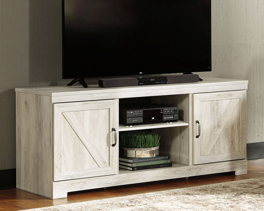 Bellaby - Entertainment Center - TV Stand With Faux Firebrick Fireplace Insert - Whitewash