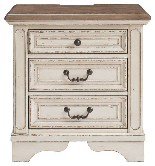 Realyn - Three Drawer Night Stand - White / Brown / Beige