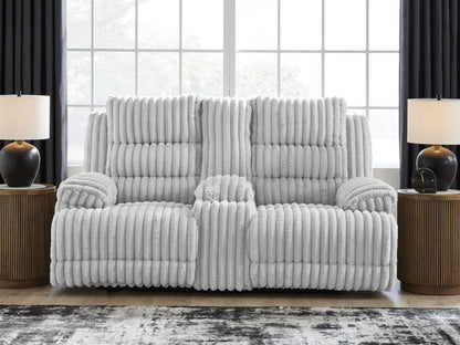 Rhines Falls - Alloy - Double Reclining Power Loveseat With Console