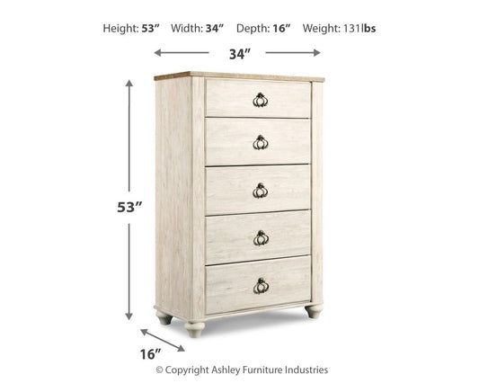 Willowton - Five Drawer Chest - Brown / Beige / White