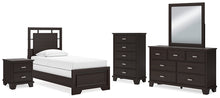 Load image into Gallery viewer, Covetown Twin Panel Bed with Mirrored Dresser, Chest and Nightstand
