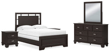 Load image into Gallery viewer, Covetown Full Panel Bed with Mirrored Dresser and 2 Nightstands
